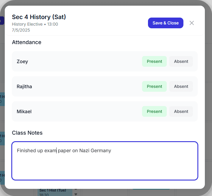 Attendance modal