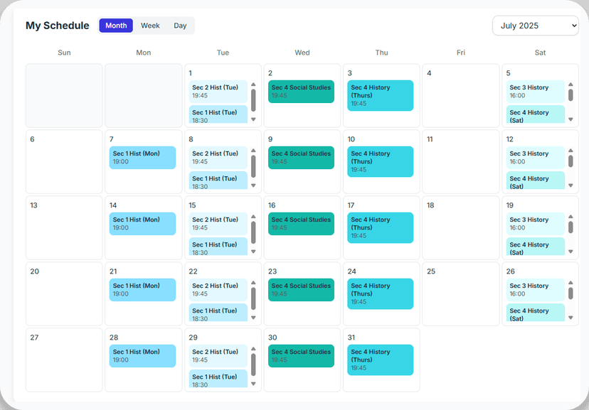 Class schedule calendar